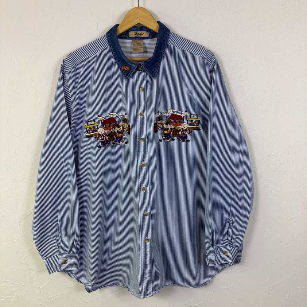 Vintage Button Shirt Blouse Women 22W 24W Bears County Pumpkin Grandma Country